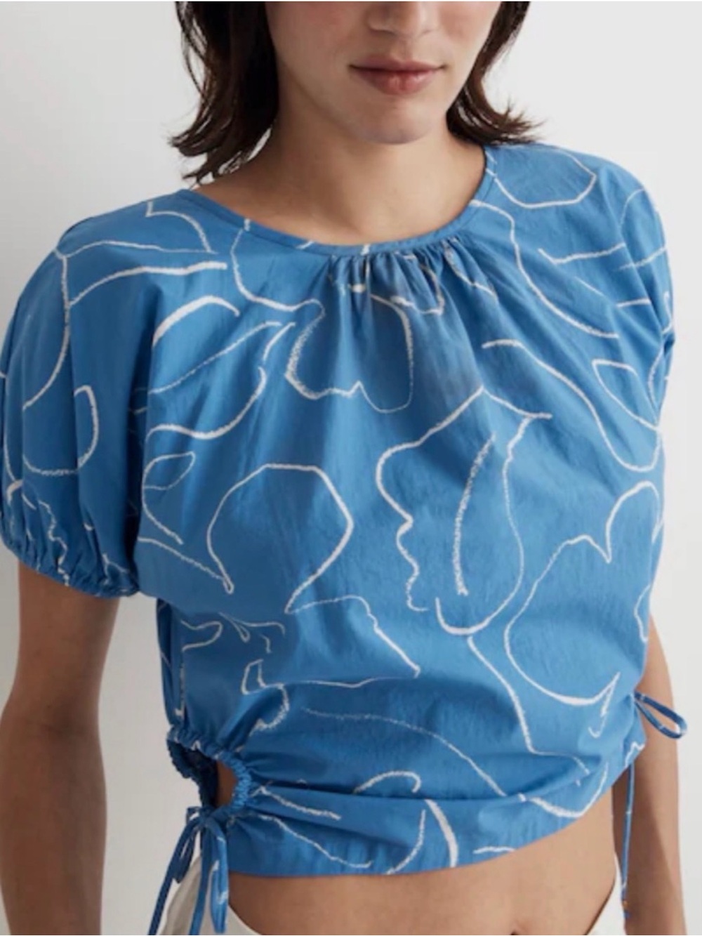Madewell Blue Floral Drawstring Crop Top